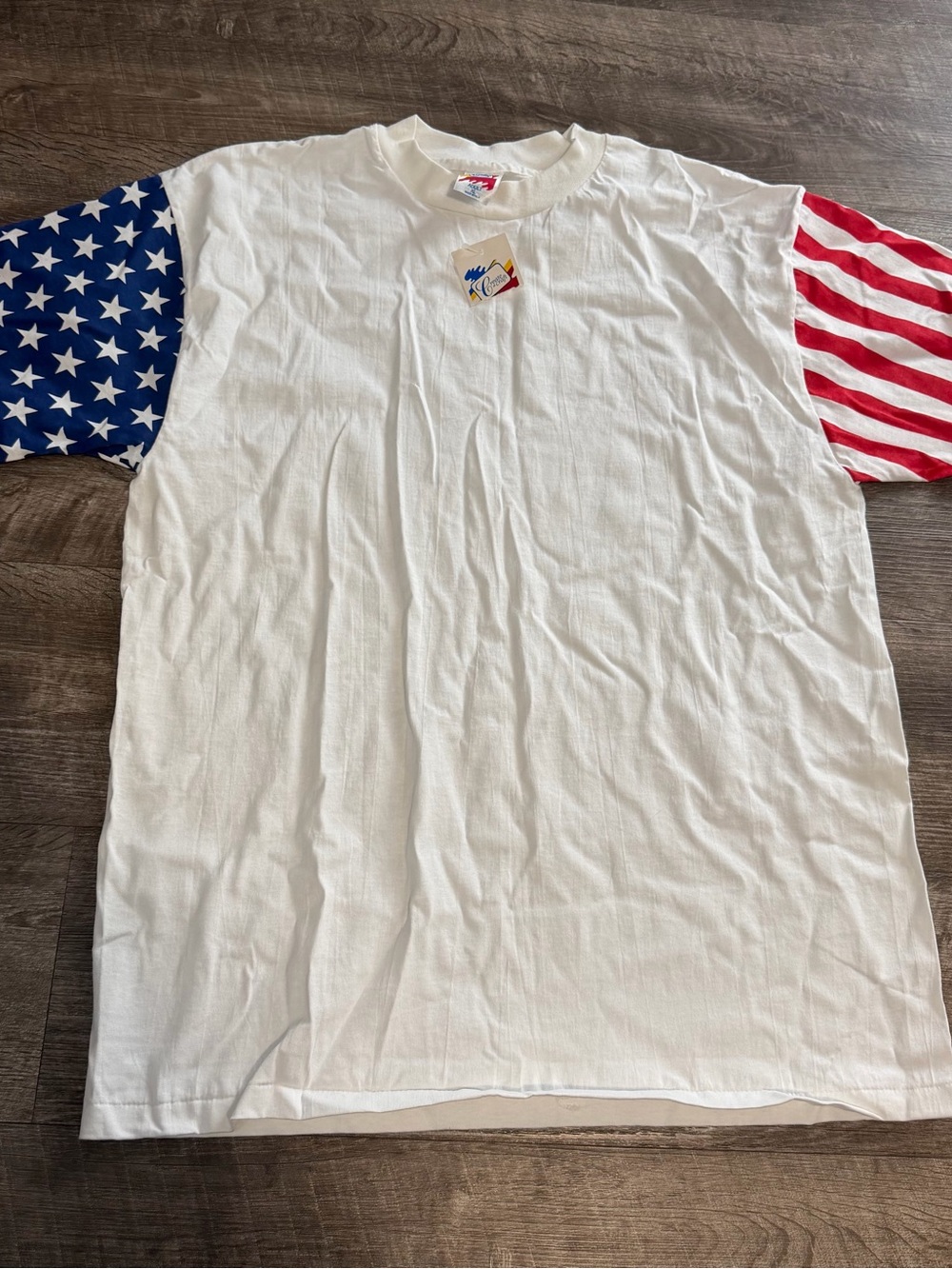 vintage 90s USA AMERICAN FLAG SLEEVES T-Shirt XL patriotic single Stitch
